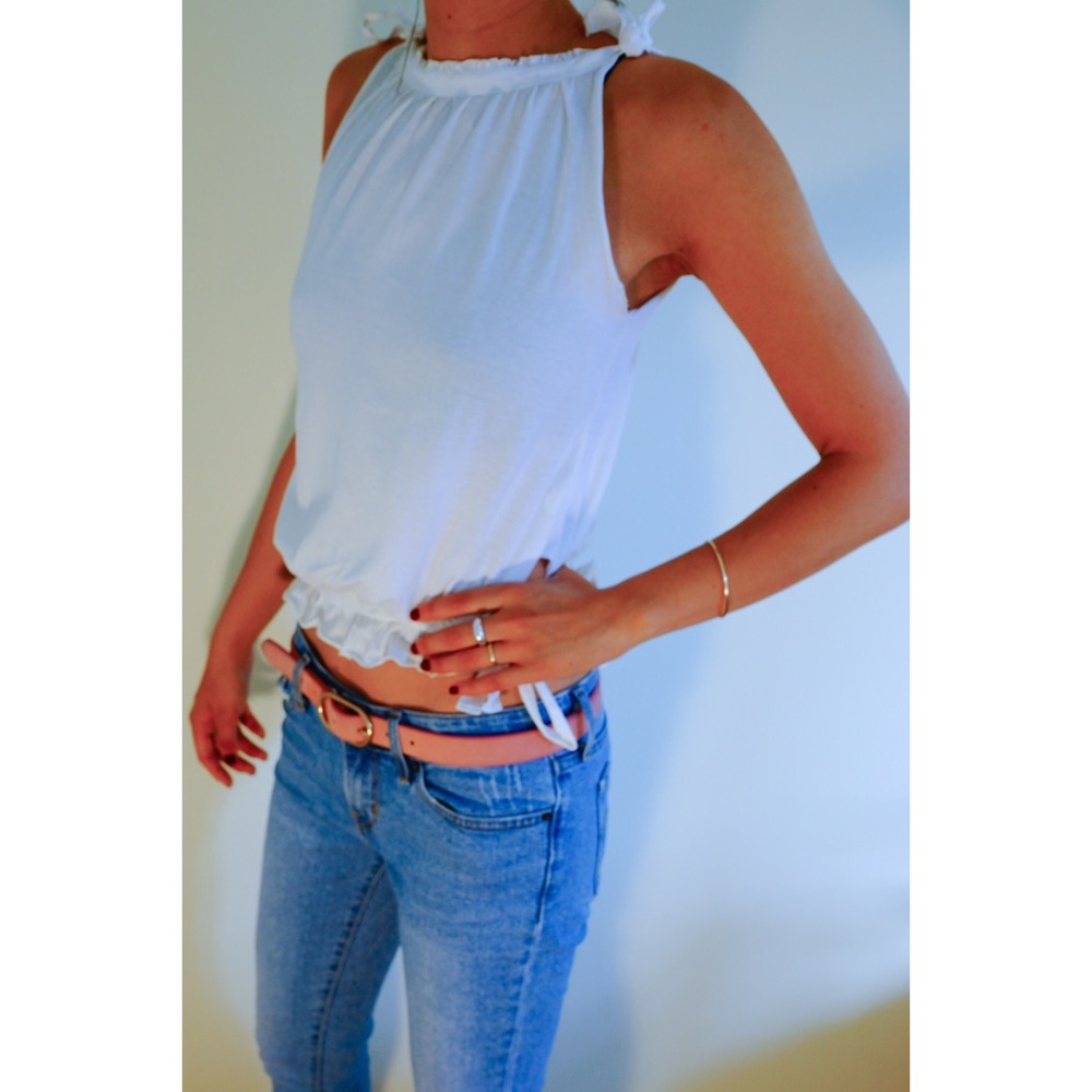 High neck white top with ties vintage